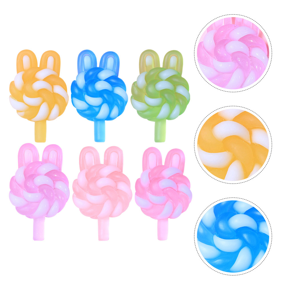 Resin Art Pendant - 24Pcs Cute Cartoon Lollipop Charms Rabbit