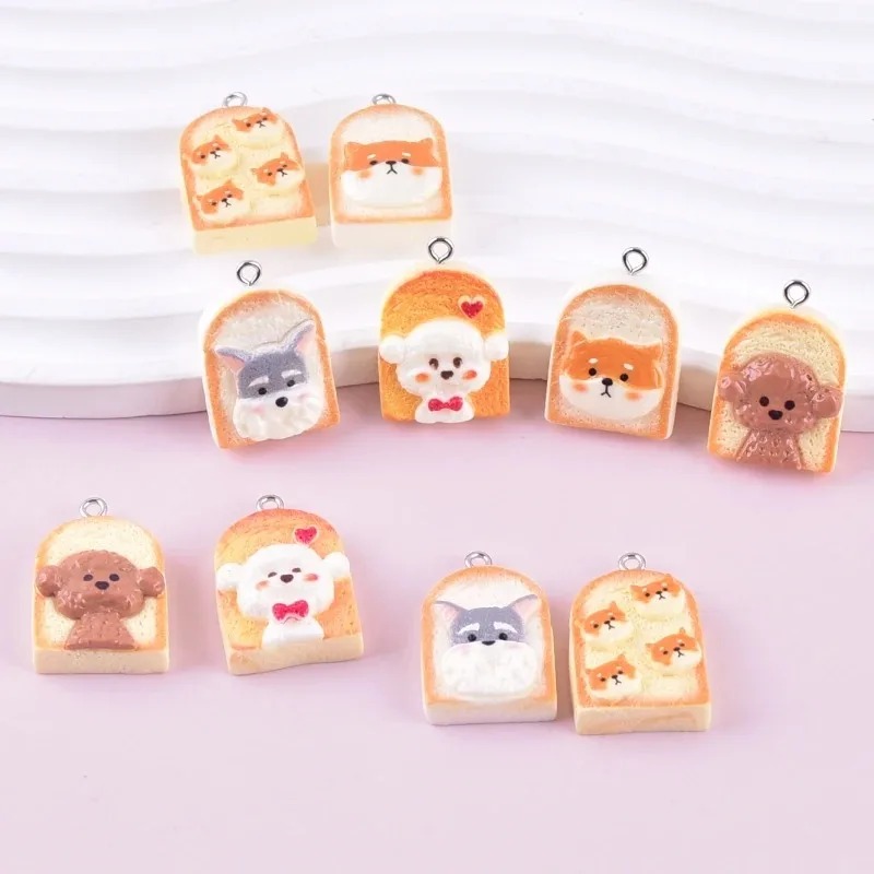 Resin Art Pendant - 10Pcs Cute Toast Dog Resin Pendants