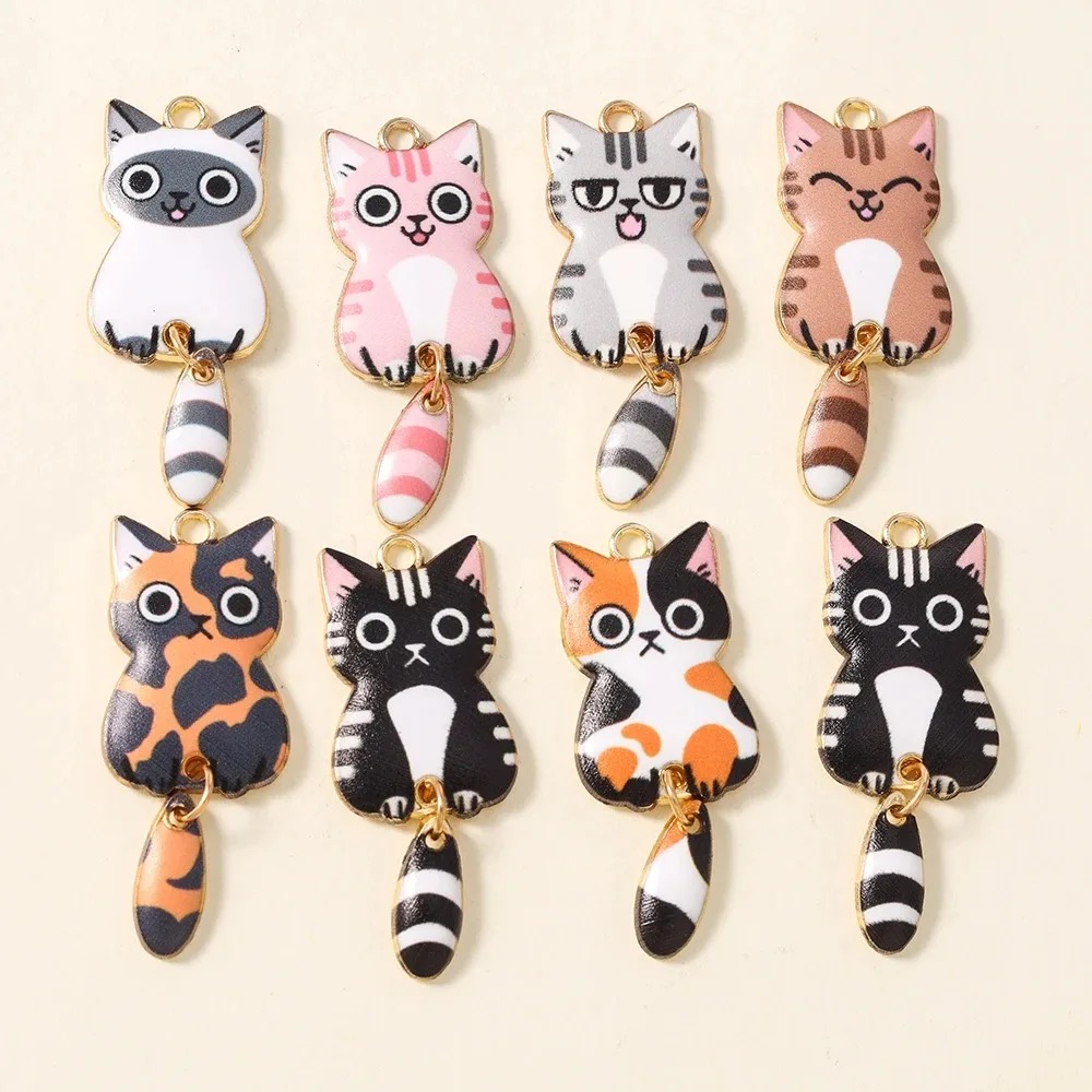Resin Art And Craft - 10Pcs 16×39mm Cute Cartoon Cat Resin
