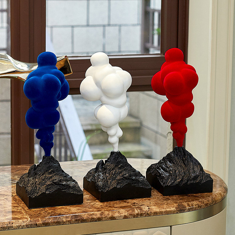 Resin Art Studio - Klein Blue Abstract Volcanic Cloud Sculpture,Modern