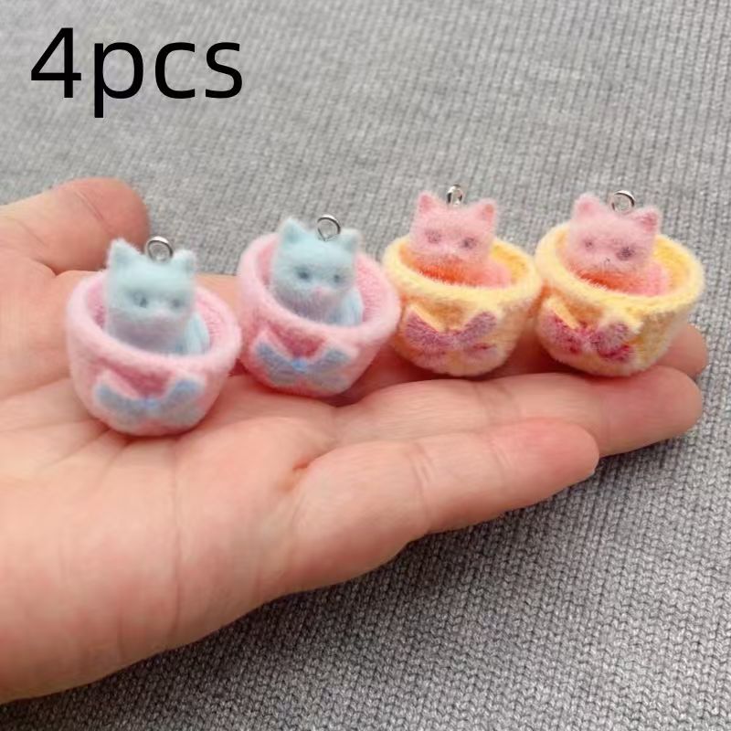 4pcs 3D plush resin cat pendan - Resin Art Pendant 评论和价格