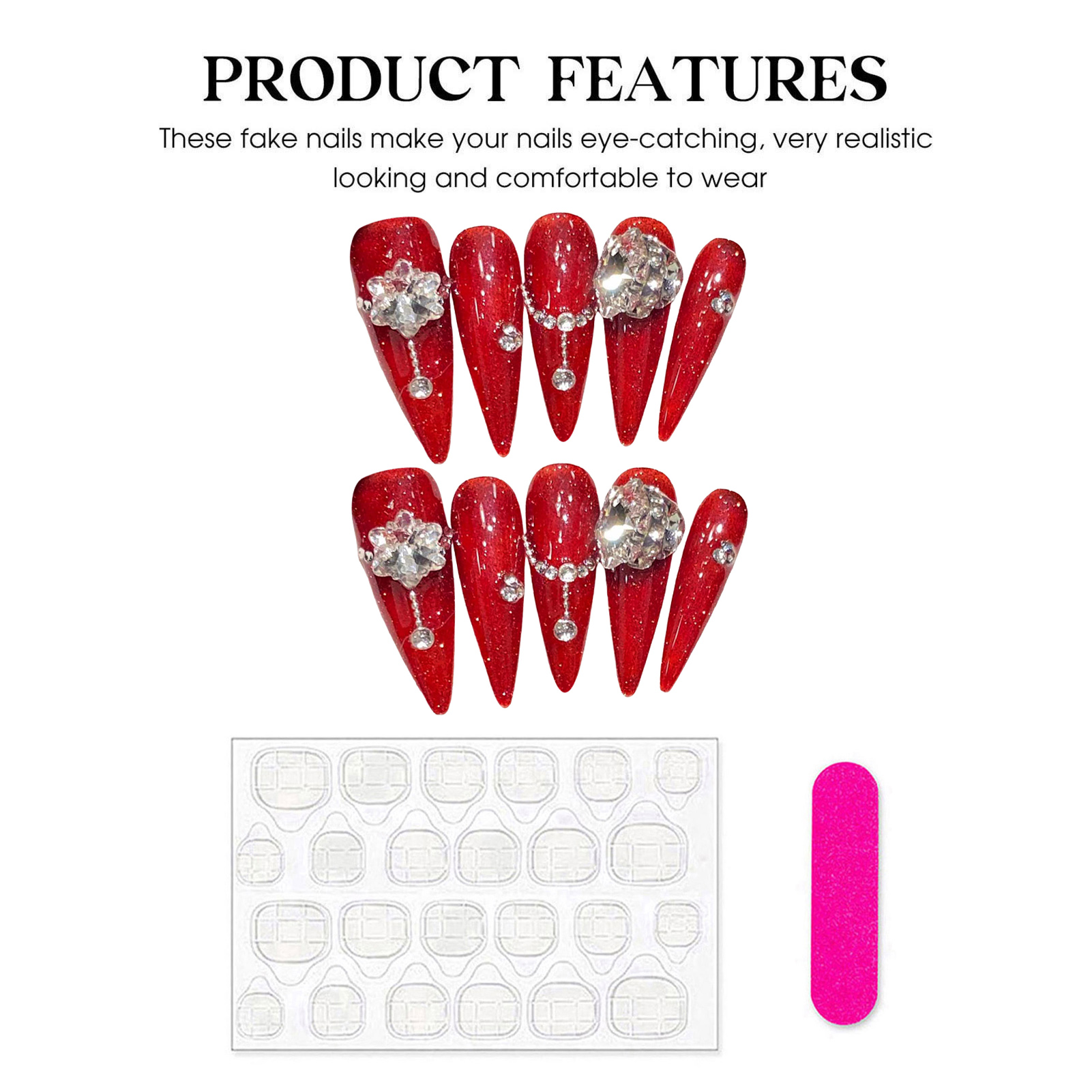10pcs Handmade Red False Nails - Resin Art Flowers 评论和价格