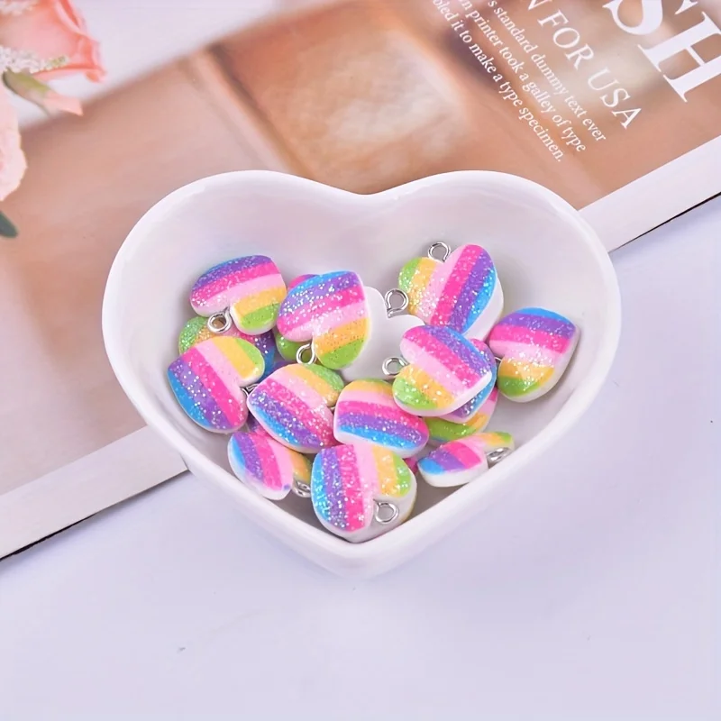 10Pcs Colorful Heart Resin Cha - Resin Art Pendant 评论和价格