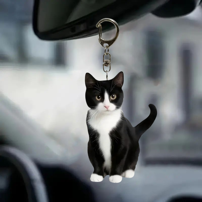 Black And White Cat Keychain 2 - Resin Art Keychain Design 评论和价格