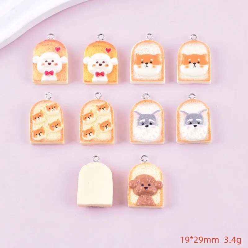10Pcs Cute Toast Dog Resin Pen - Resin Art Pendant 评论和价格