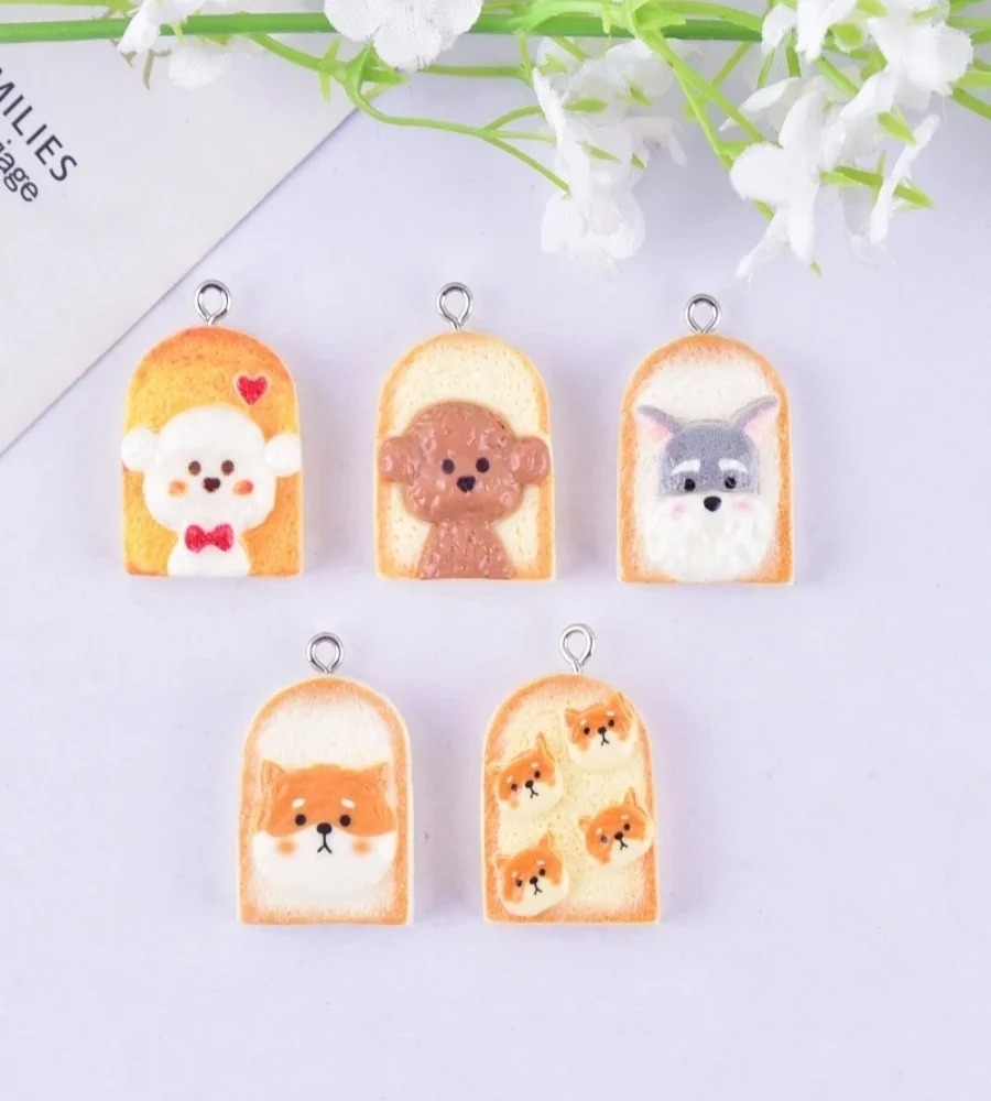 10Pcs Cute Toast Dog Resin Pen - Resin Art Pendant 评论和价格