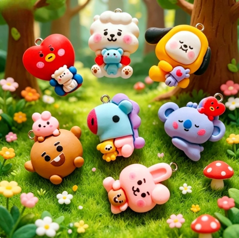 7pcs BT21 Resin Cartoon Charm  - Resin Art Pendant 评论和价格
