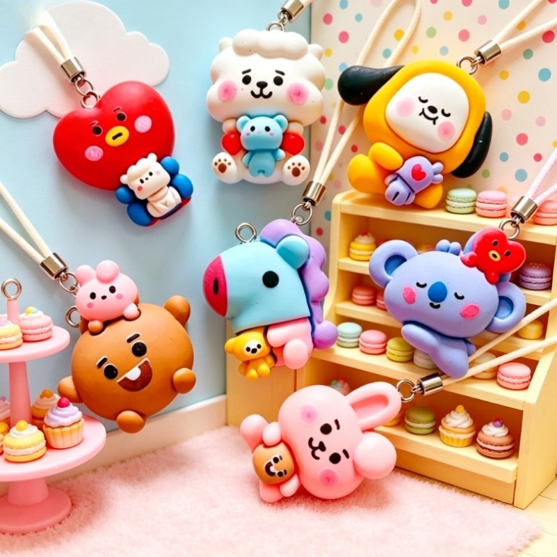 7pcs BT21 Resin Cartoon Charm  - Resin Art Pendant 评论和价格