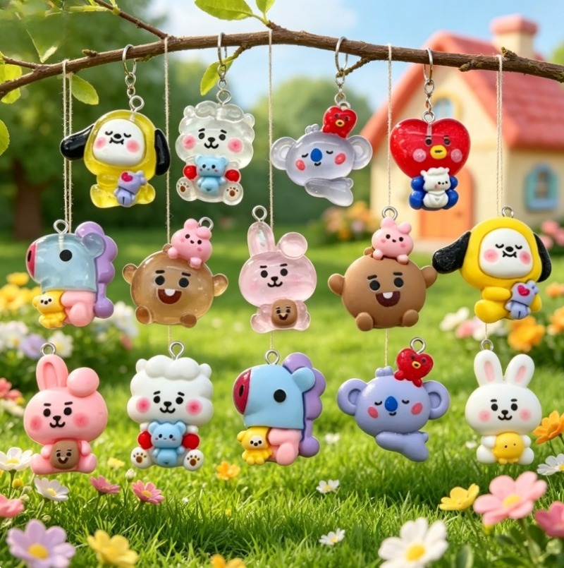 7pcs BT21 Resin Cartoon Charm  - Resin Art Pendant 评论和价格