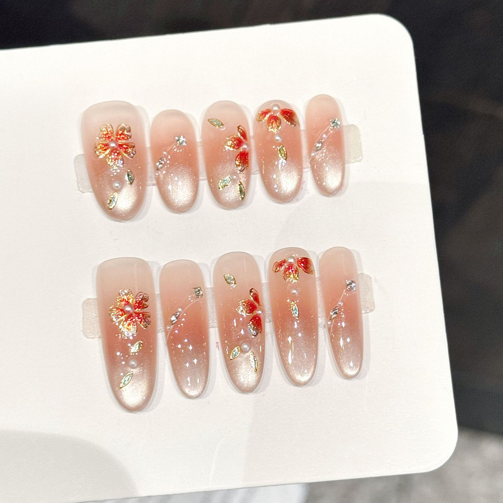 10pcs Handmade Fake Nails Pres - Resin Art Flowers 评论和价格